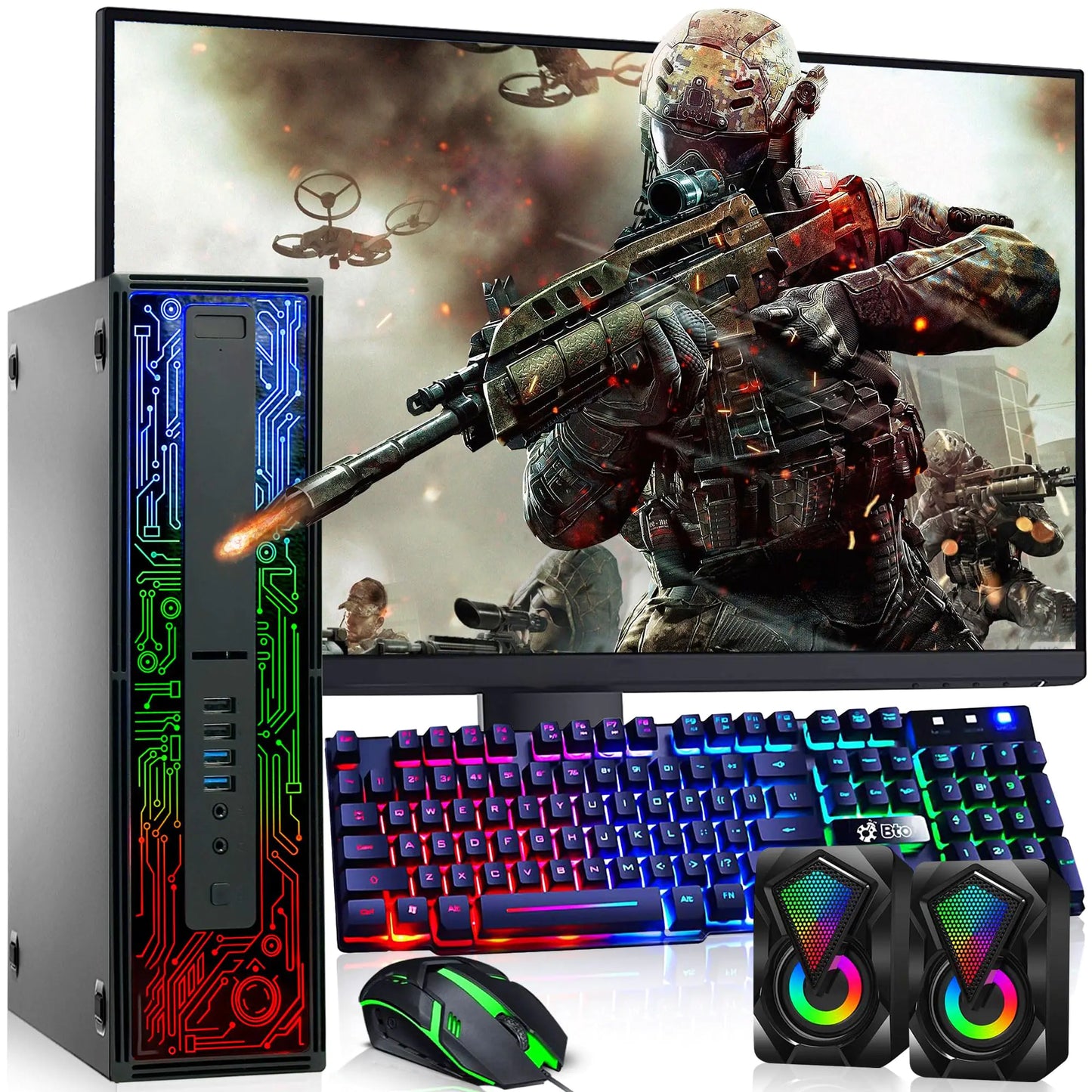 BTO HP G2 RGB Gaming PC Desktop – Intel Core i5 6th Gen 16GB DDR4 Ram 1TB SSD NVIDIA GeForce GTX 1050 Ti 4GB New 24 Inch Monitor Windows 10 Pro – Computer Tower for PC Gamer (Renewed)