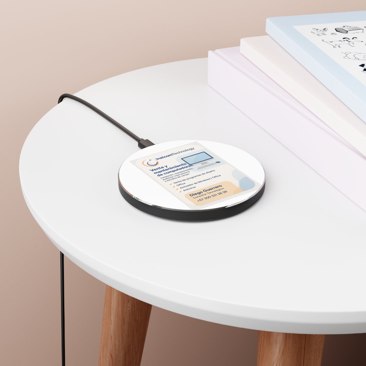 Custom Wireless Charger with Business Advertising Design, Unique Tech Gift, Fast Charging Pad, Personal Branding Item, Office Accessory