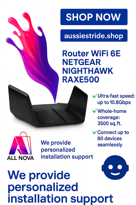 NETGEAR Nighthawk RAXE500 WiFi 6E Router – 10.8 Gbps Speed, 3500 sq. ft. Coverage, 60 DevicesAXE11000 Tri-Band Wireless Speed (Up to 10.8Gbps) New 6GHz Band Coverage up to 3500 sq. ft 60 Devices